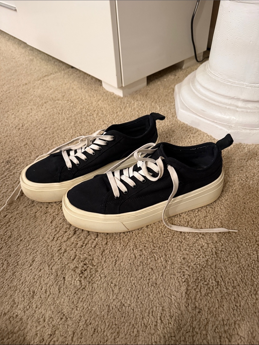 Zara Black Canvas Platform Sneakers with Cream Soles